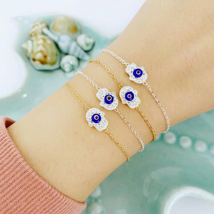 Evileyefavor - Wholesale Charm/Dangle Bracelet - Hamsa Hand and Evil Eye Gold Silver Link Chain Bracelet4