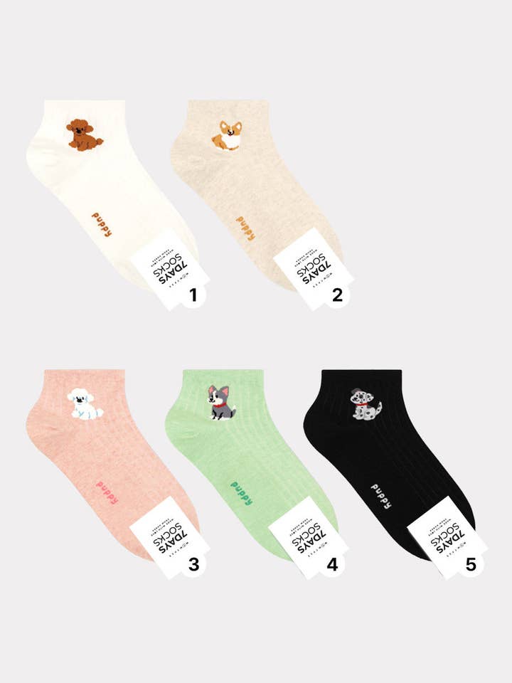 Damen Crew Socken mit Welpenfreunden - Hergestellt in Korea für den Großhandel von 7DAYSSOCKS