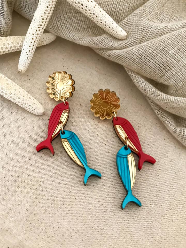 Pendientes Fish llamativos cortados con láser para venta al por mayor de Plato's Fire