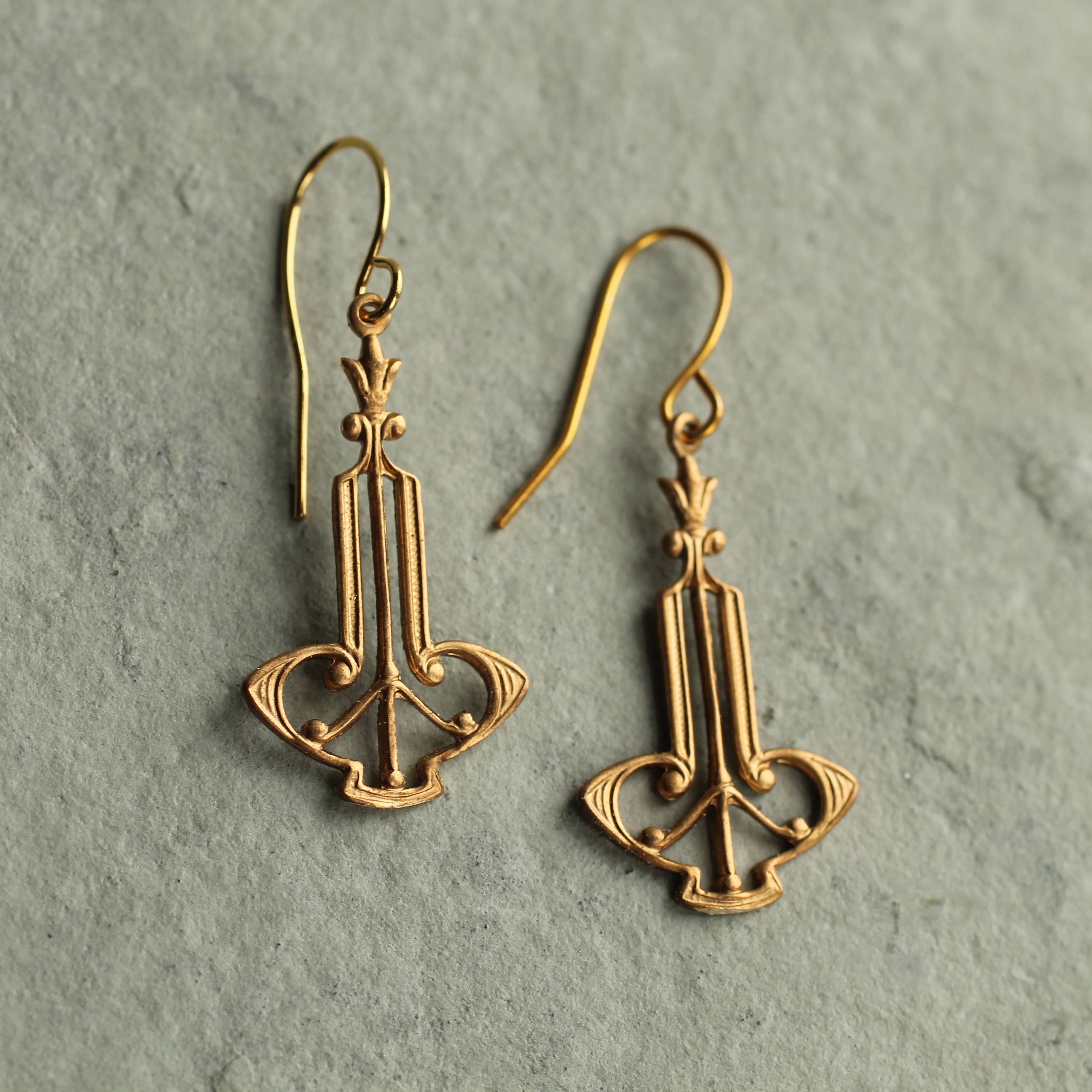 Silk Purse, Sow's Ear - Wholesale Dangle Earrings - Gold Art Deco Harp Earrings2