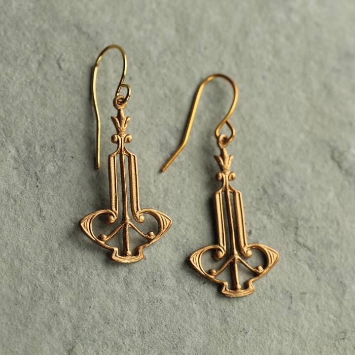 Silk Purse, Sow's Ear - Wholesale Dangle Earrings - Gold Art Deco Harp Earrings2