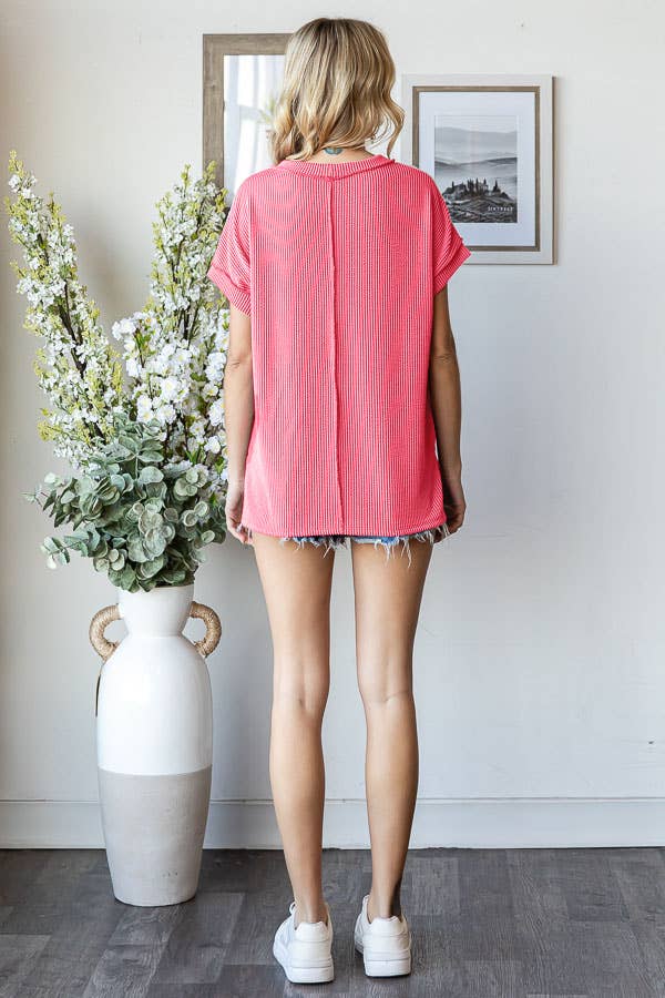 7th Ray - Vente Haut en maille – femme - Haut à manches courtes avec contraste en dentelle côtelée T586314