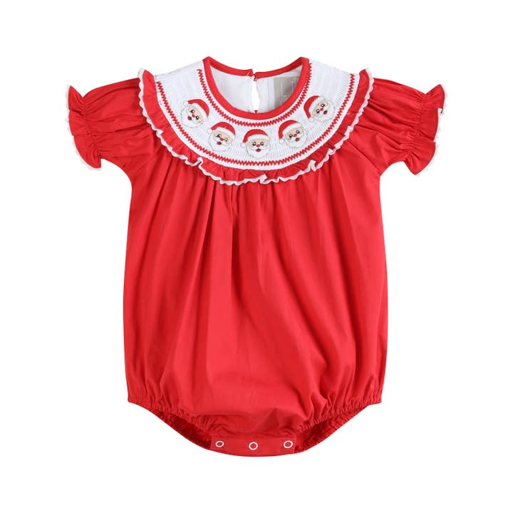 Red Santa Smocked Ruffle Romper for wholesale by Lil Cactus