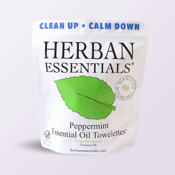 Herban Essentials - Wholesale Essential Oil - Peppermint Towelettes - 20 Individual Essential Oil Wipes