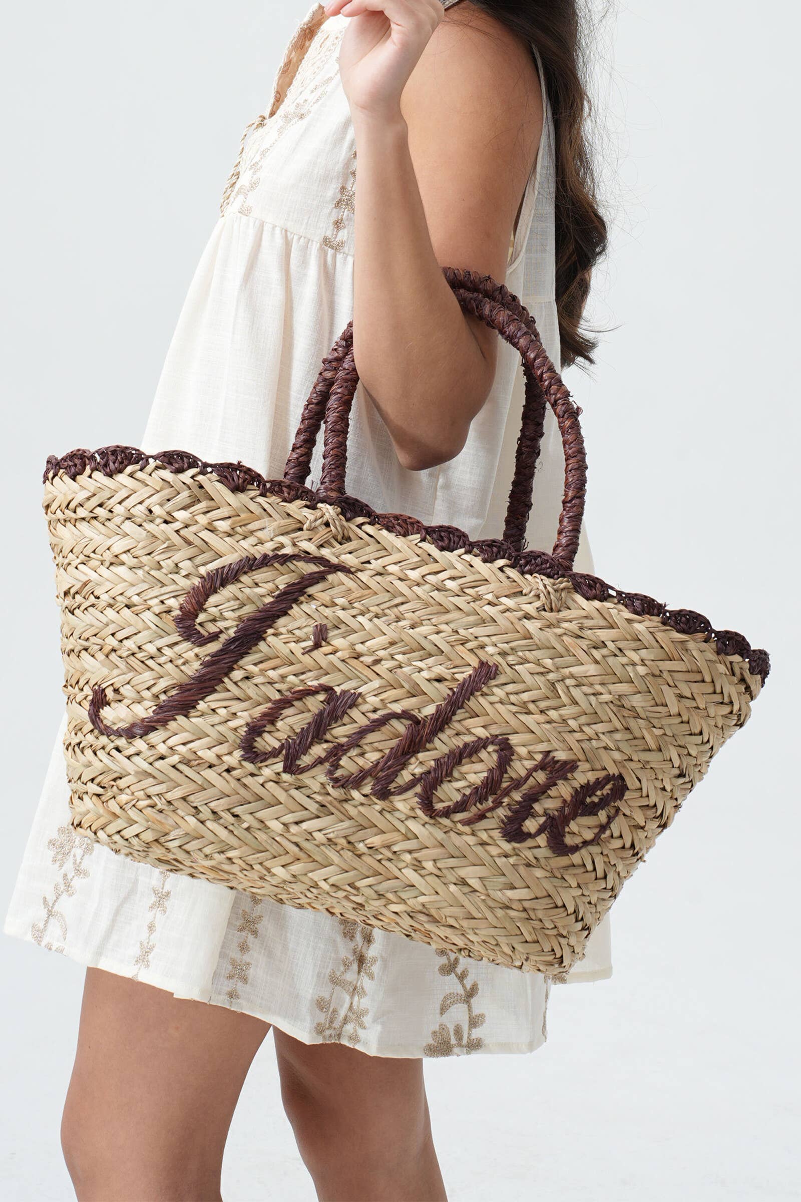 PHANIE MODE - Wholesale Beach Bag - Straw Basket I Love BA153300