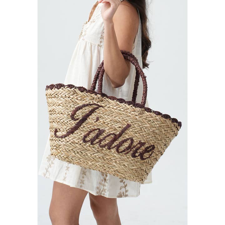PHANIE MODE - Wholesale Beach Bag - Straw Basket I Love BA15330