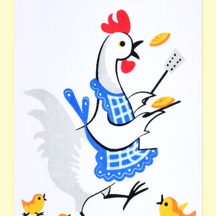 Red and White Kitchen Company - Wholesale Tea Towel - Flippin' Pancakes Chicken Retro Flour Sack Kitchen Towel0