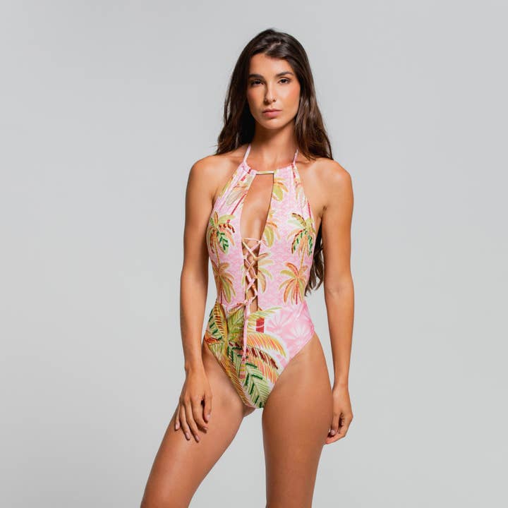 FATO DE BANHO DE UMA PEÇA COM CORDÕES SUNLIT PALMS por atacado de Cosita Linda