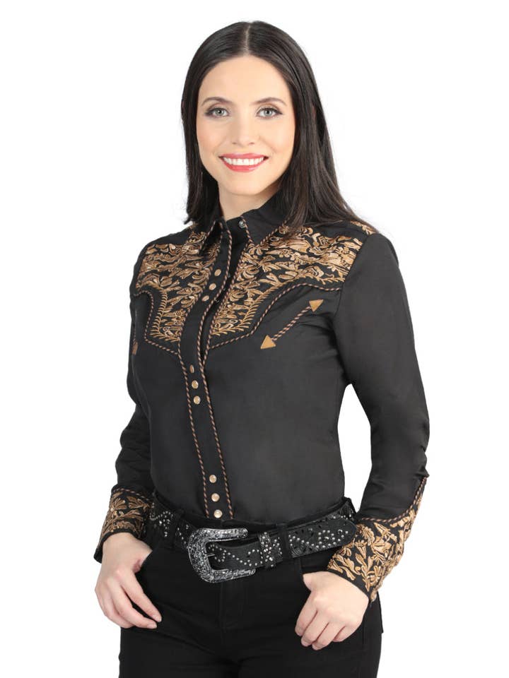 Chemise à broder Senor De Los Cielos Noir/Doré 44341 pour la vente par El General Western Wear