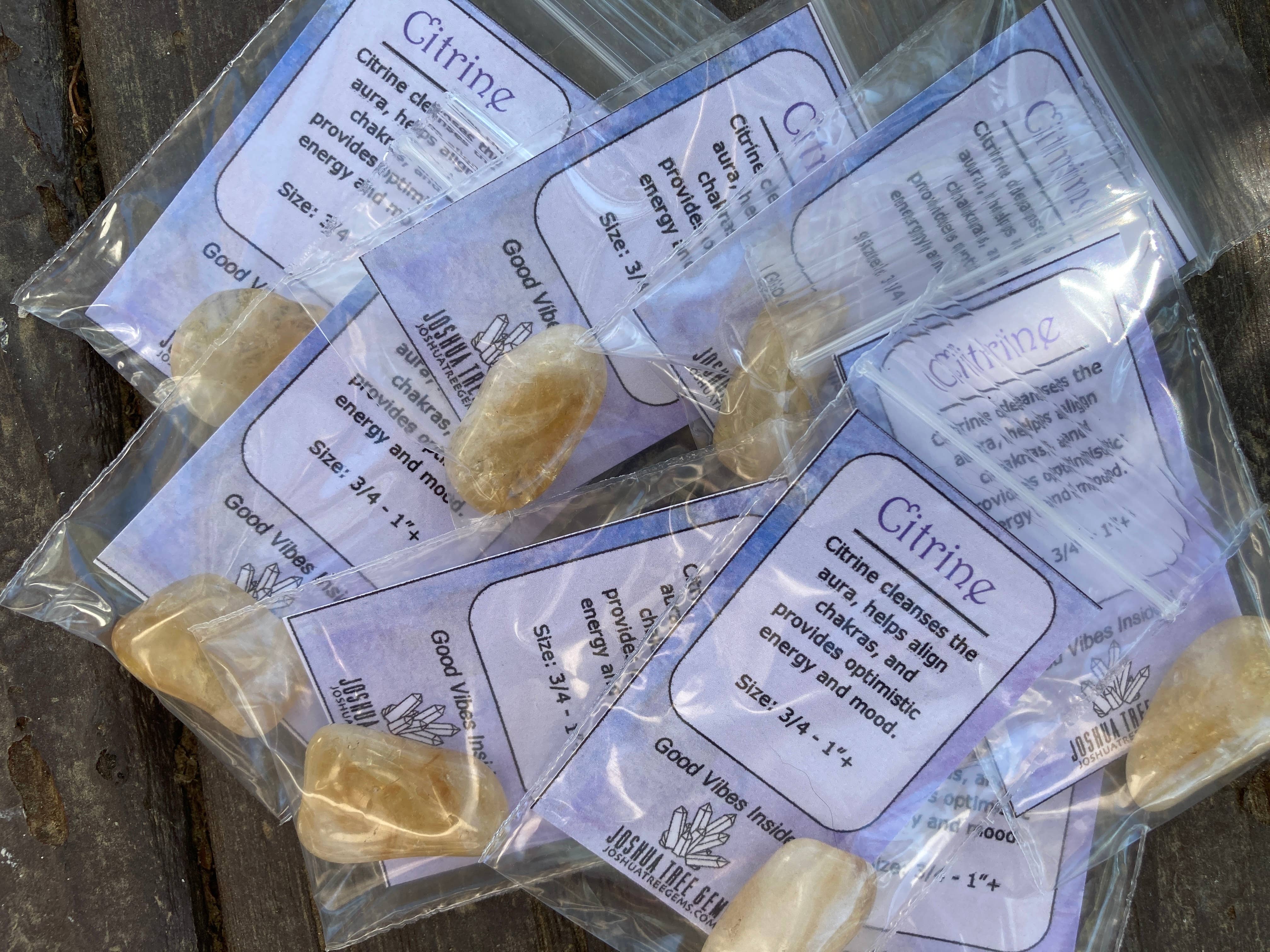 Joshua Tree Gems - Venta al por mayor Piedras/cristales espirituales - Citrino (grande) mezclado con tarjeta de propiedad metafísica4