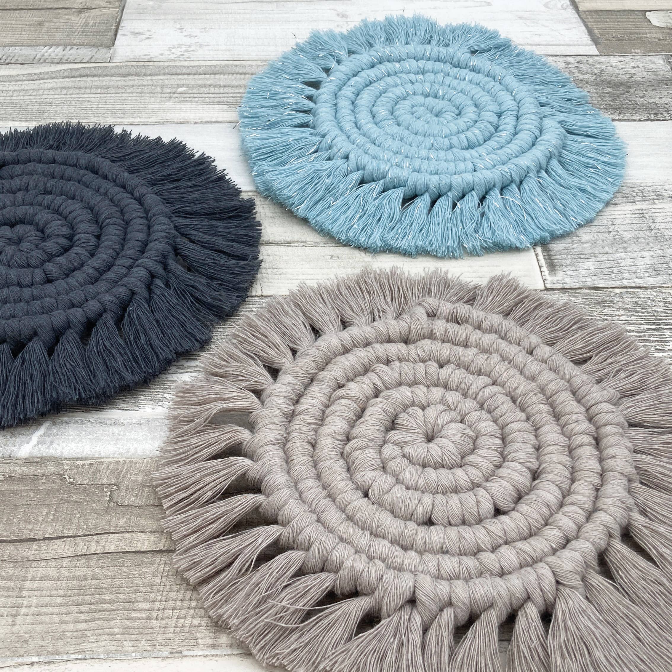 Bergin & Bath - Wholesale DIY Craft Kit - Macrame Kit Coasters - Mist Blue, Pearl and Charcoal8