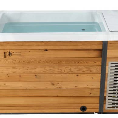 Patio Elegance – wholesale Outdoor ornament/decor – Extra-Wide Barrel Outdoor Sauna x Denali Cold Plunge4