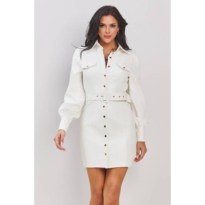 PU LEATHER LONG SLEEVE MINI DRESS for wholesale by The Sang