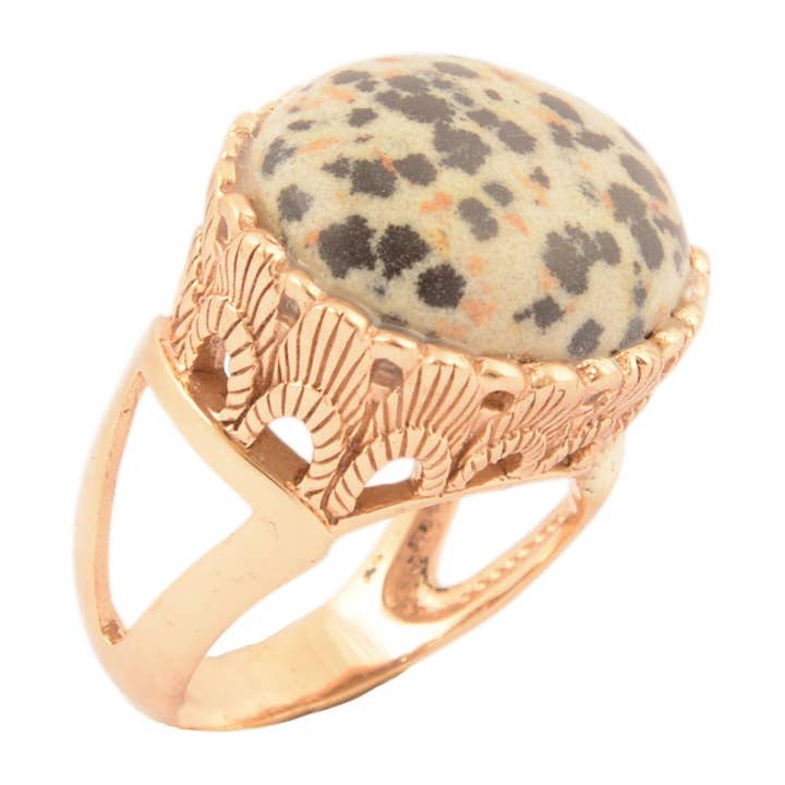 Witte en Zwarte Dalmatiƫr Jaspis Gouden Statement Ring voor wholesale door Barse Jewelry