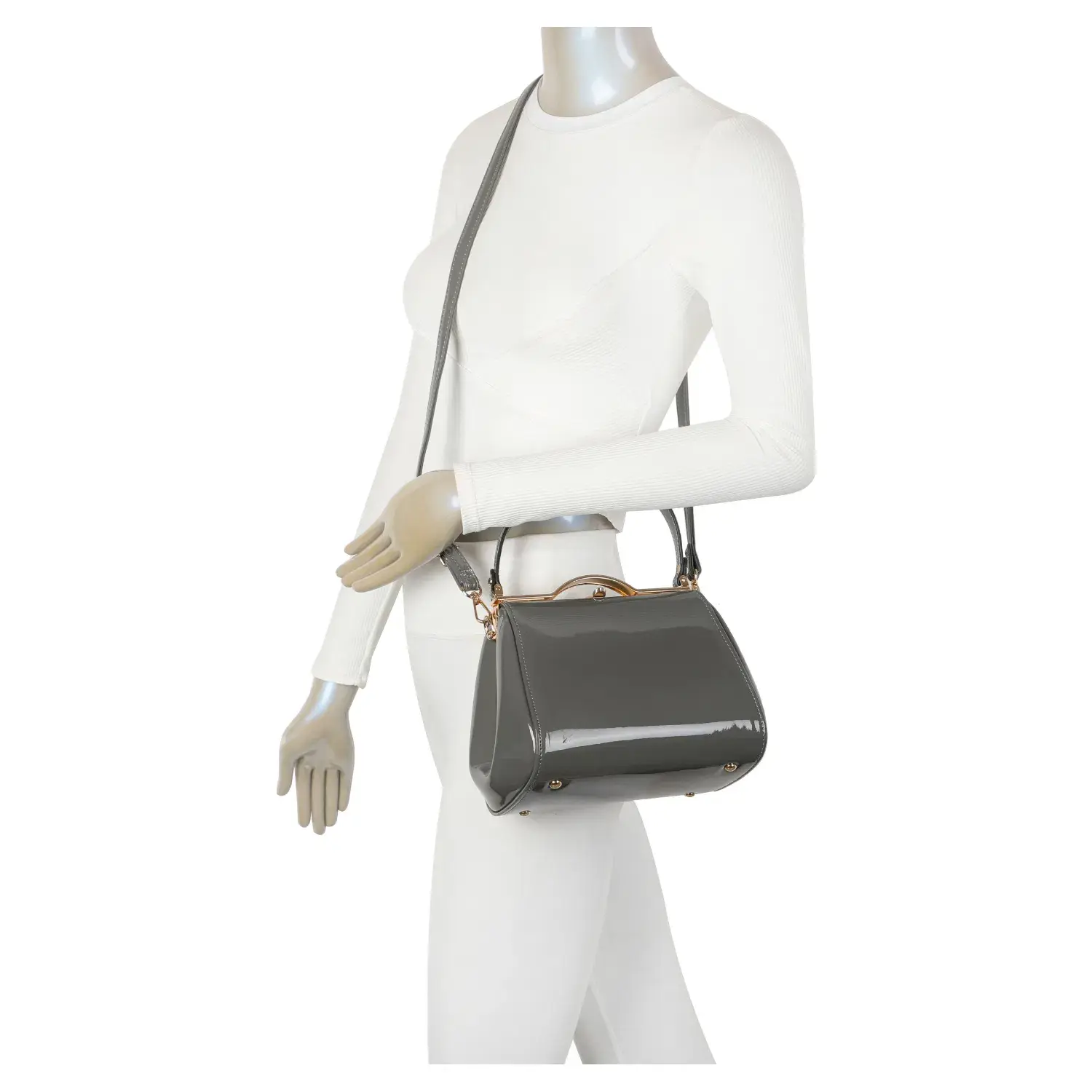 Superbia – wholesale Shoulder bag – women's – Classic Clasp Opening Patent Faux Leather Handbag8