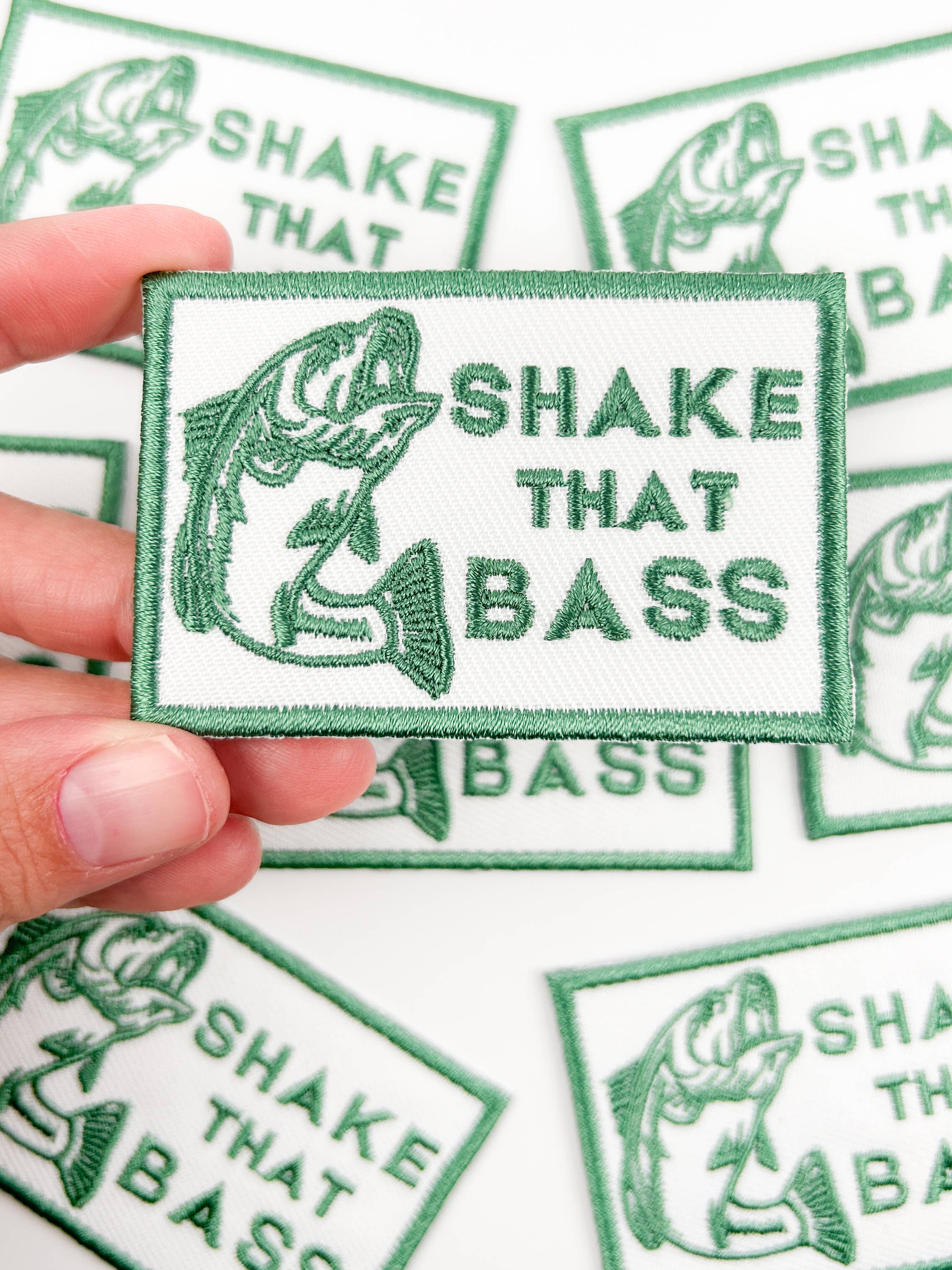 Field Trip Threads - Wholesale Patch - Shake That Bass Embroidered Iron-On Patch River Fishing 4