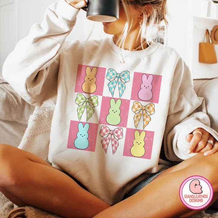 NVC Ecommerce LLC - Wholesale T-Shirt (Graphic) - Women's - Checked Bunny Coquette Shirt, Happy Easter Bunny Sweater