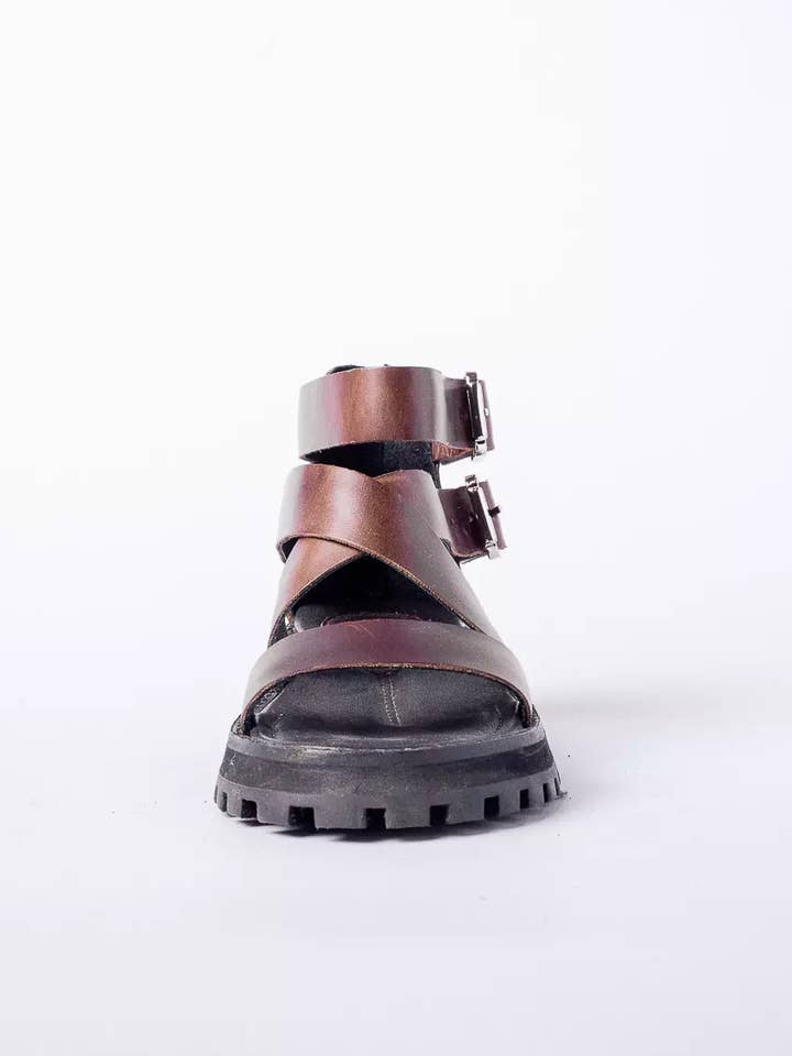 Amén - Vente Sandales – femme - Sandales marron sacrées à brides avec boucles4