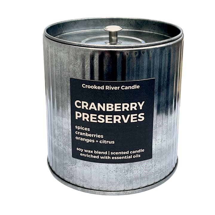 Crooked River Candle - Wholesale Jar/Filled Candle - Cranberry Preserves Candle | Rustic Tin | Wood Wick1
