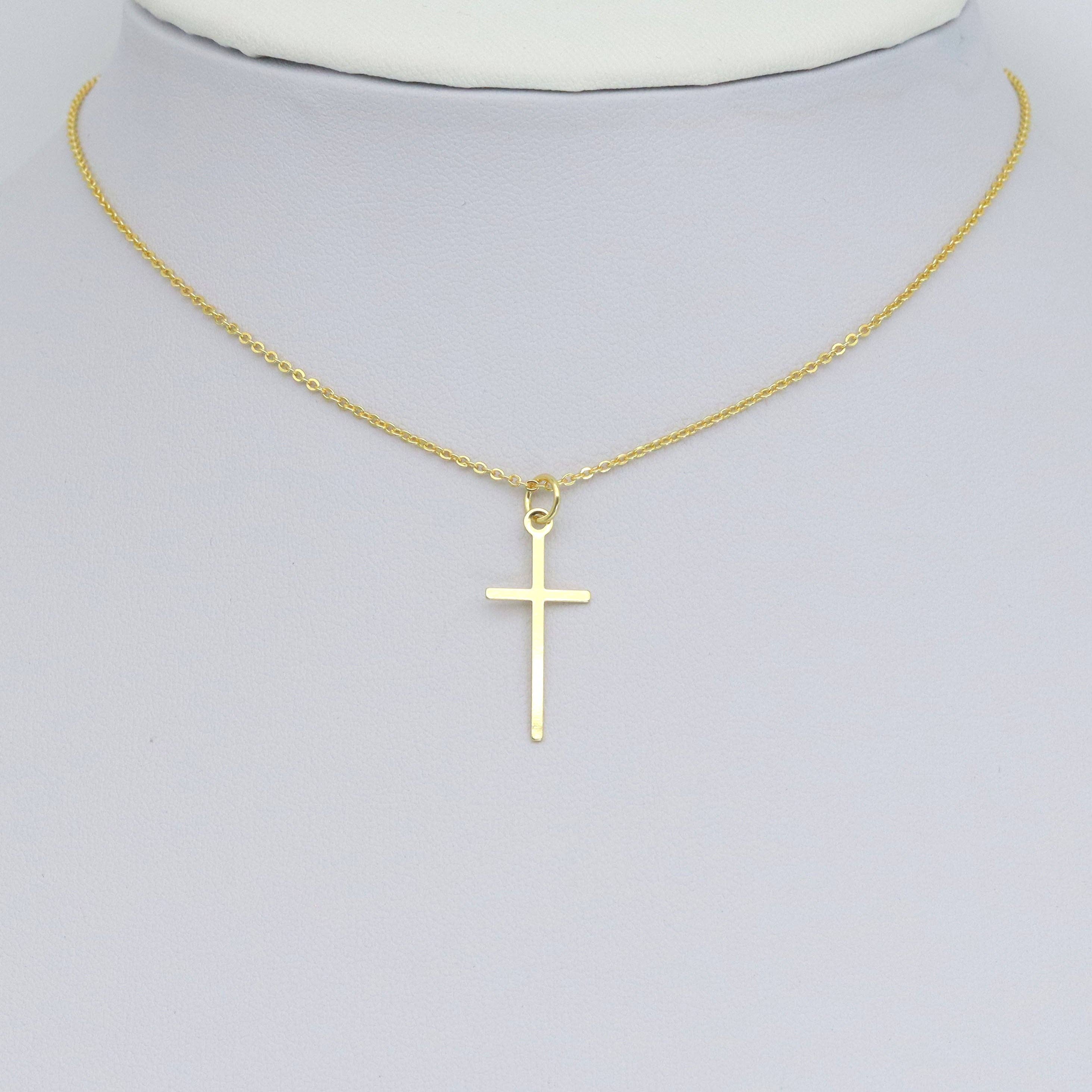 BestBeads&Beyond - Vente Breloques/médailles personnalisées - Pendentif à breloques en forme de croix fine et longue en or, Sku #Y10203