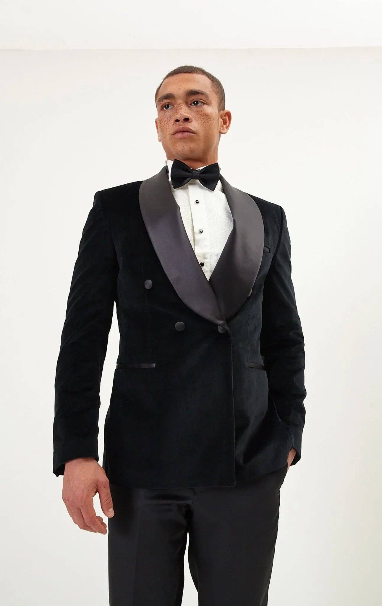 Men's Double Breasted Tuxedo - Black Velvet for wholesale on Faire6