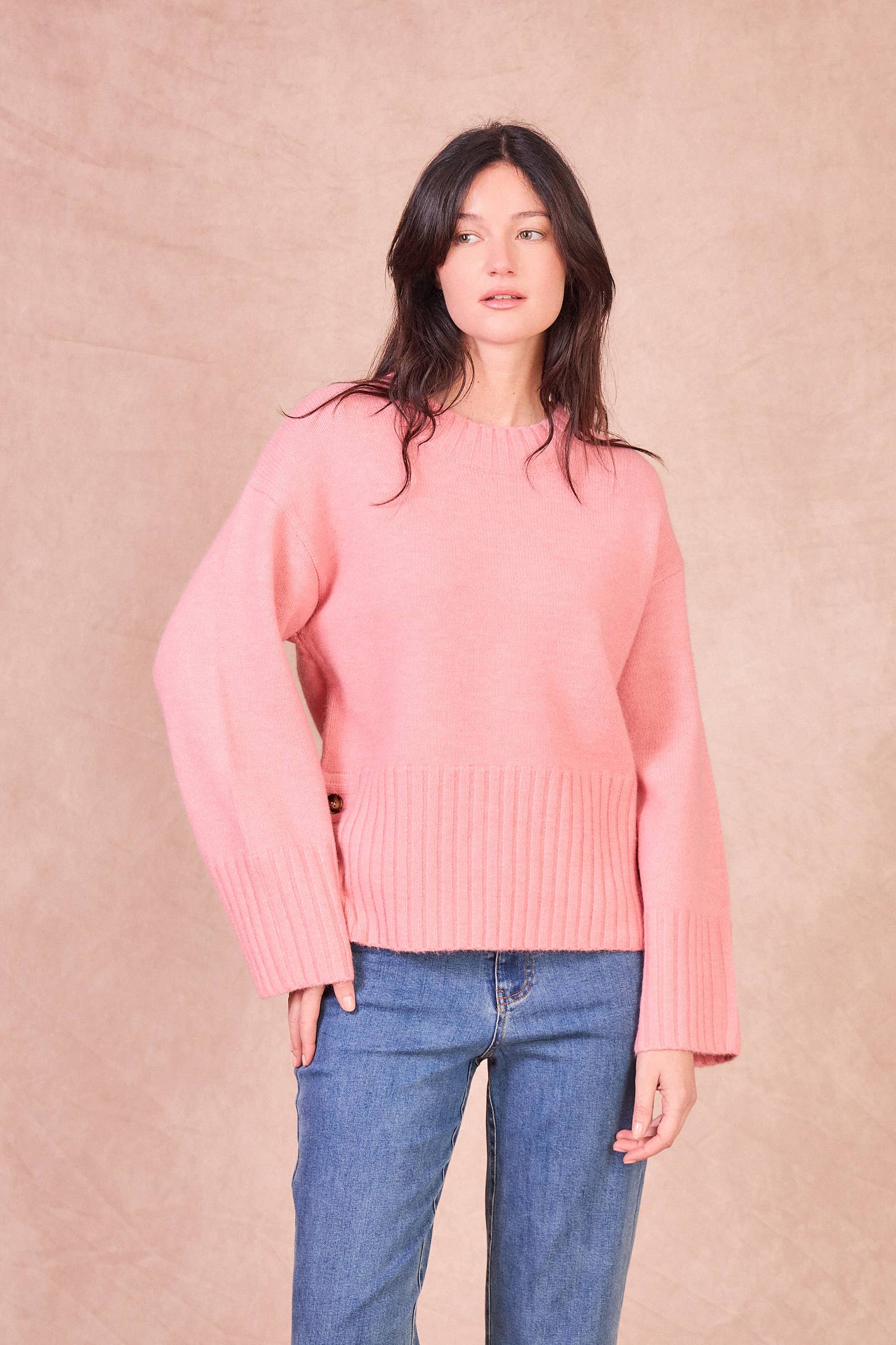 Calie Paris - Wholesale Knit Sweater - Women's - NATI – Button-Side Wool Blend Knit15