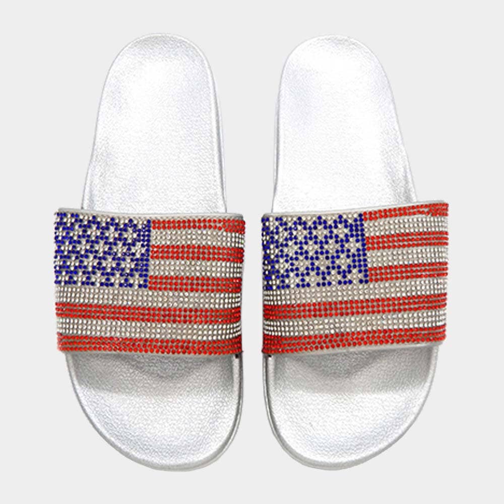 Sensibling Corp. - Wholesale Sandals - Women's - Bling American USA Flag Slide Sandal Slippers2