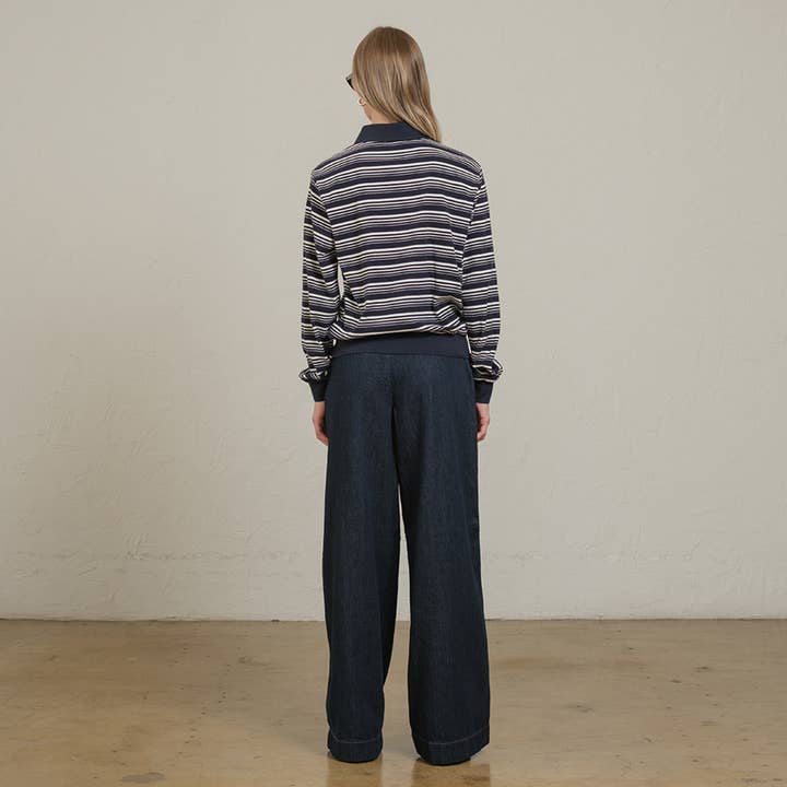 RAISONNEL - Wholesale Polo - Women's - Striped Polo Long Sleeve – Burgundy & Navy - RTK100813