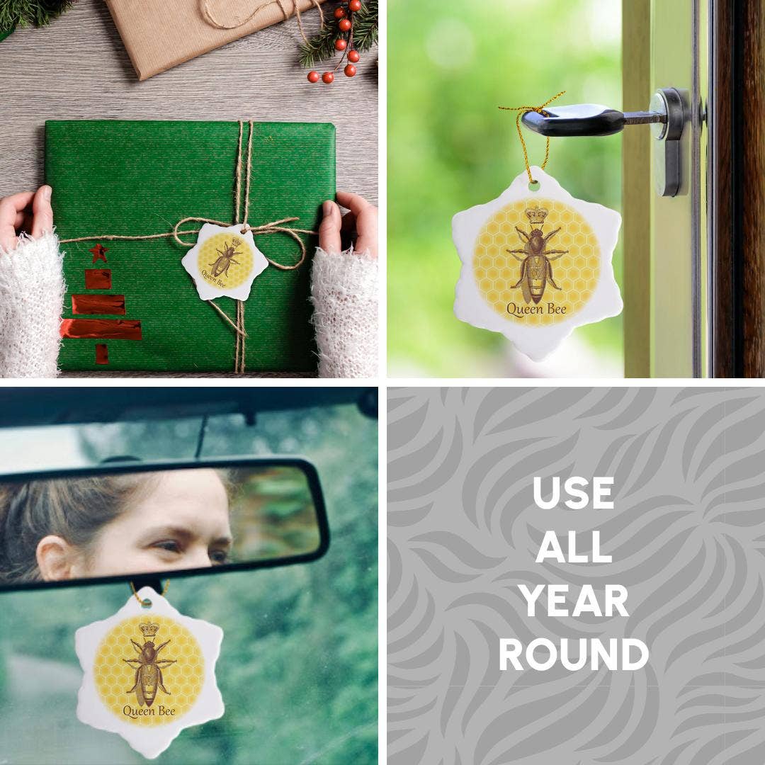 3dRose - Wholesale Ornament - 3dRose, Stately Queen Bee with Royal Crown over Yellow Honeycomb, Ornament11