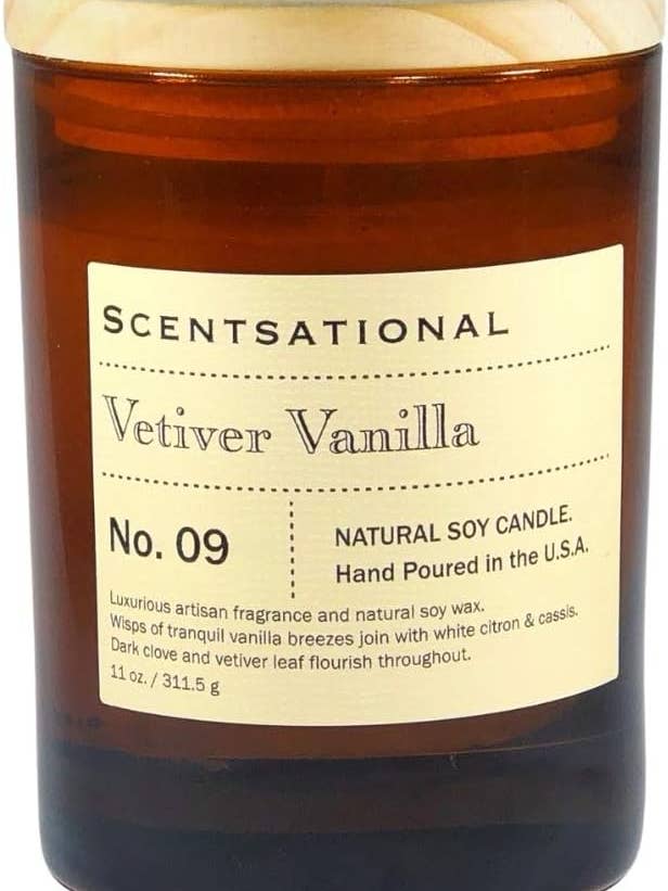 Scentsational Candles | Vetiver Vanilje Nr. 09 | Apotekerkollektion | Luksus Duftende Sojaglaslys | Håndhældt i USA | Meget Duftende & Langvarig | 11 oz. for engroshandel hos Scentsational Candles