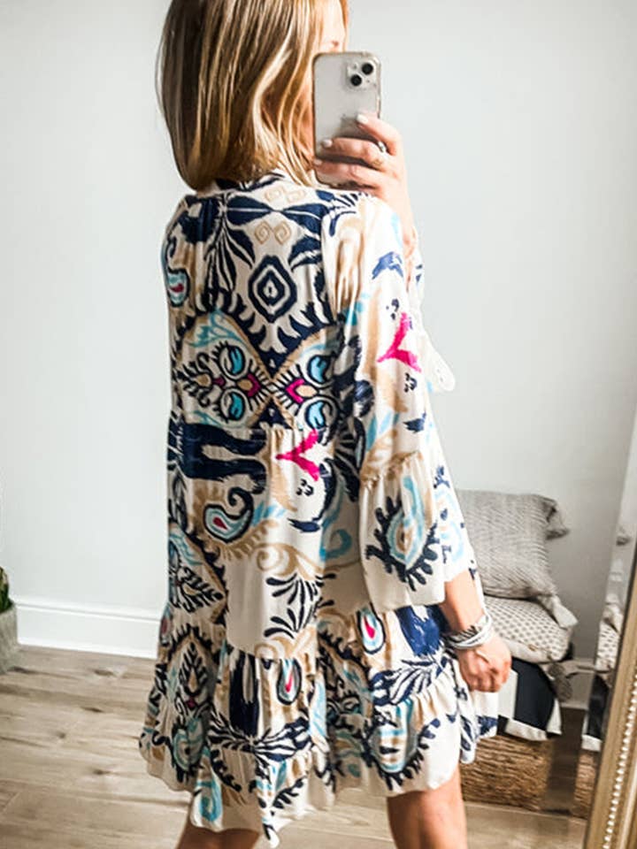 MULTICOLOR HOLIDAY STYLE LOOSE CASUAL FLORAL DRESS for wholesale on Faire