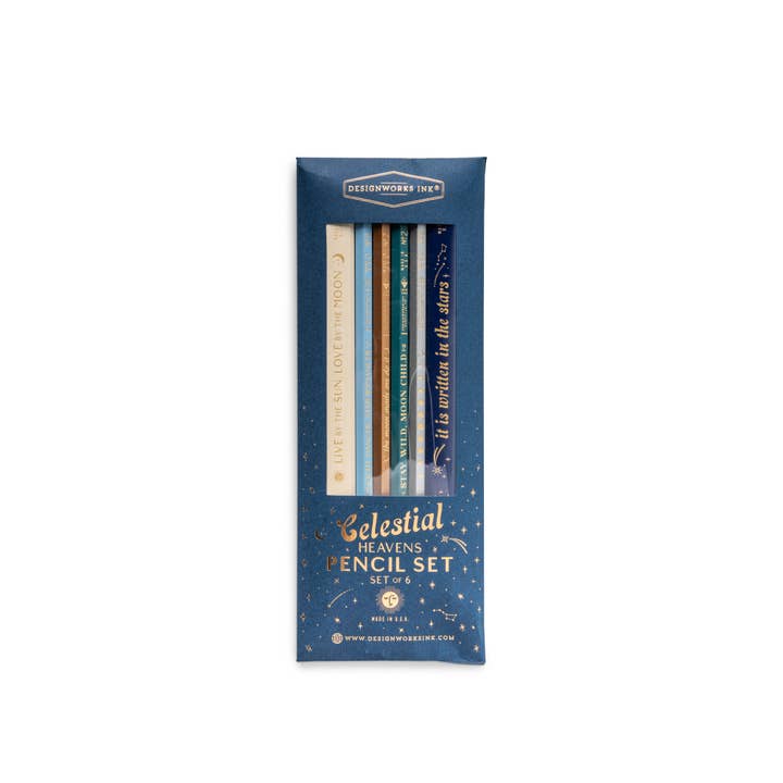 Pencil Set, 2 Carpenter + 4 Hex - Celestial Heavens for wholesale by DesignWorks Ink