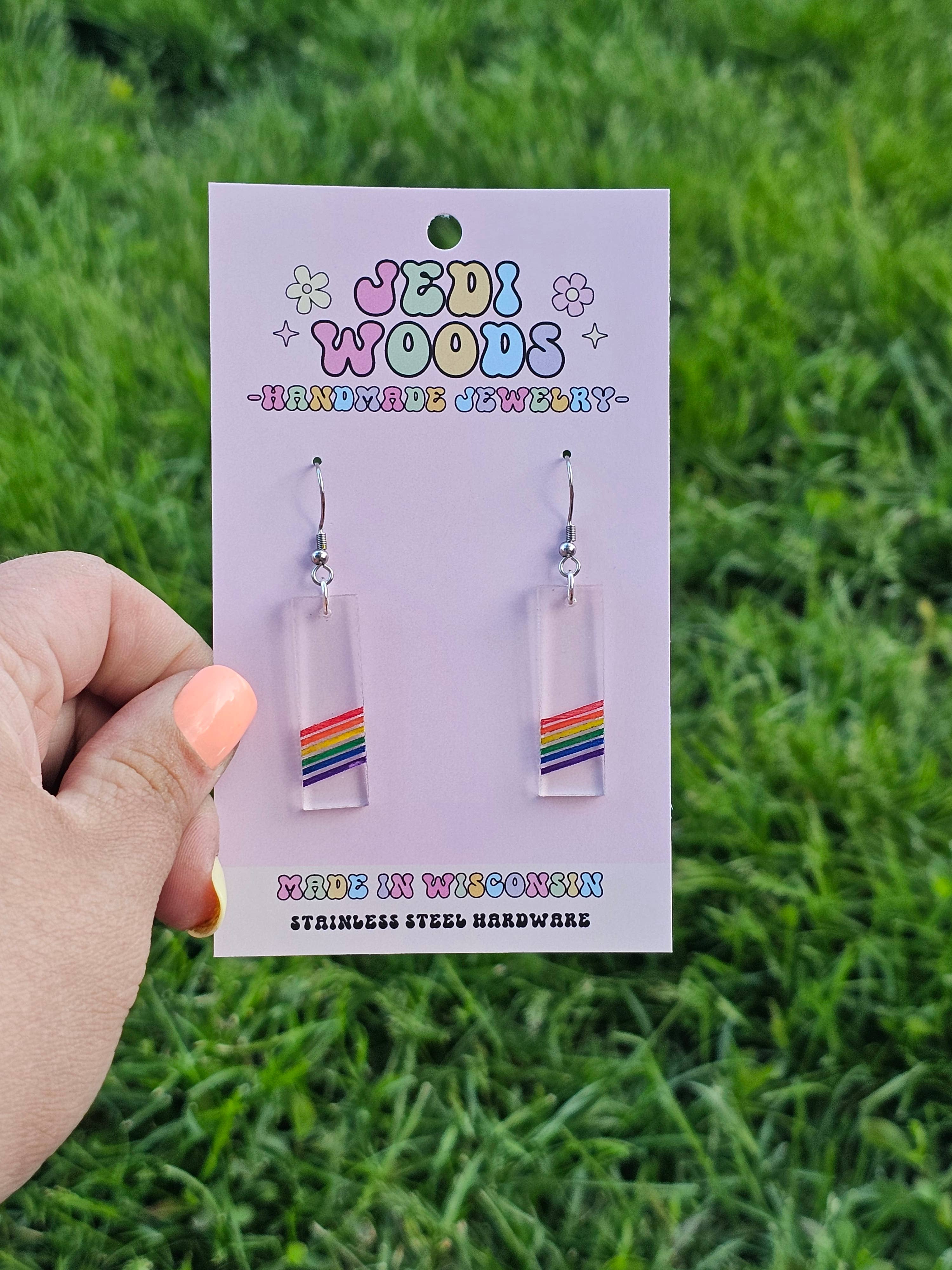 Jedi Woods LLC - Wholesale Dangle Earrings - Subtle Rainbow Pride Bar Earrings