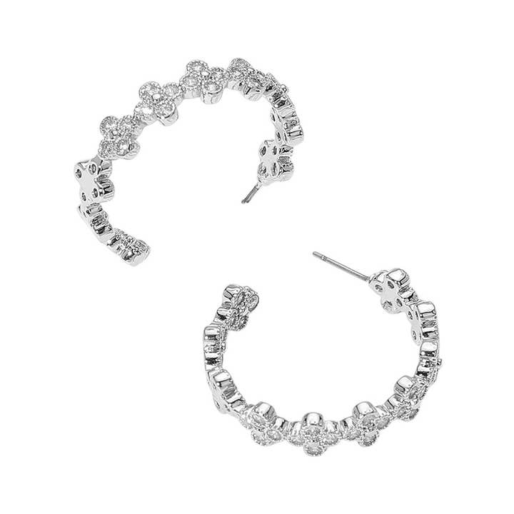 Sensibling Corp. - Wholesale Hoop Earrings - 14K Gold Plated CZ Stone Quatrefoil Around Hoop Earrings