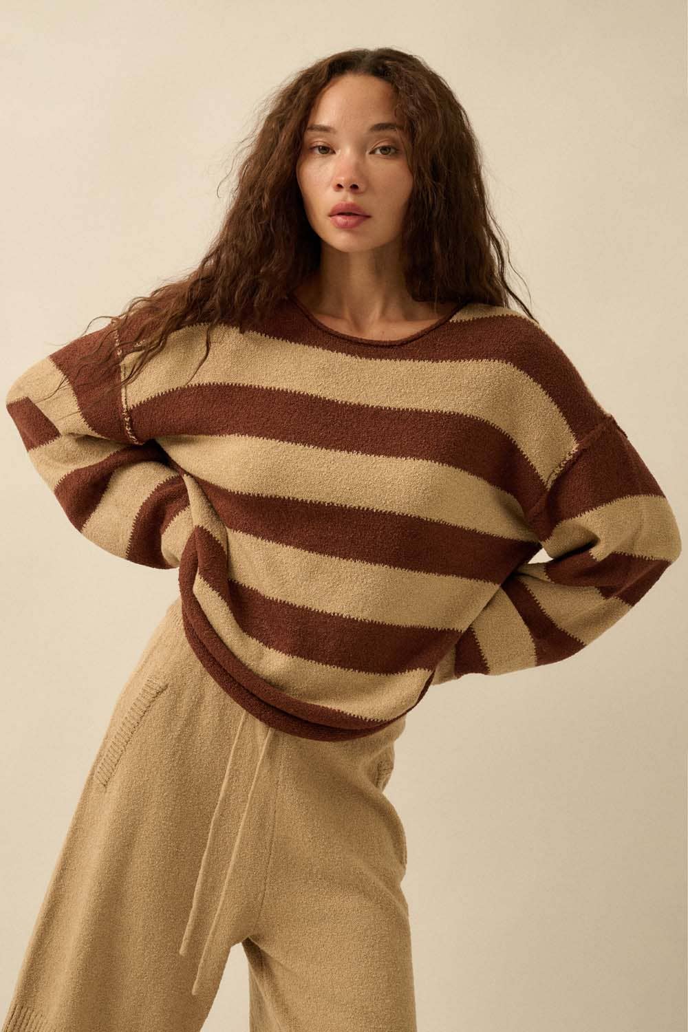 Promesa USA - Wholesale Knit Sweater - Women's - Textured Striped Knit Rolled-Edge Sweater20