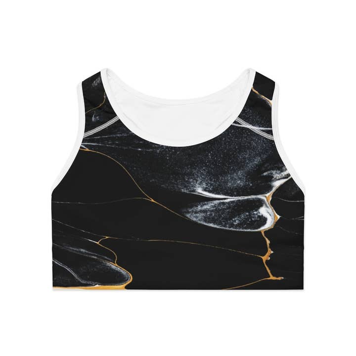 Black Liquid Marble Sports Bra for wholesale by Random Pieces of 8