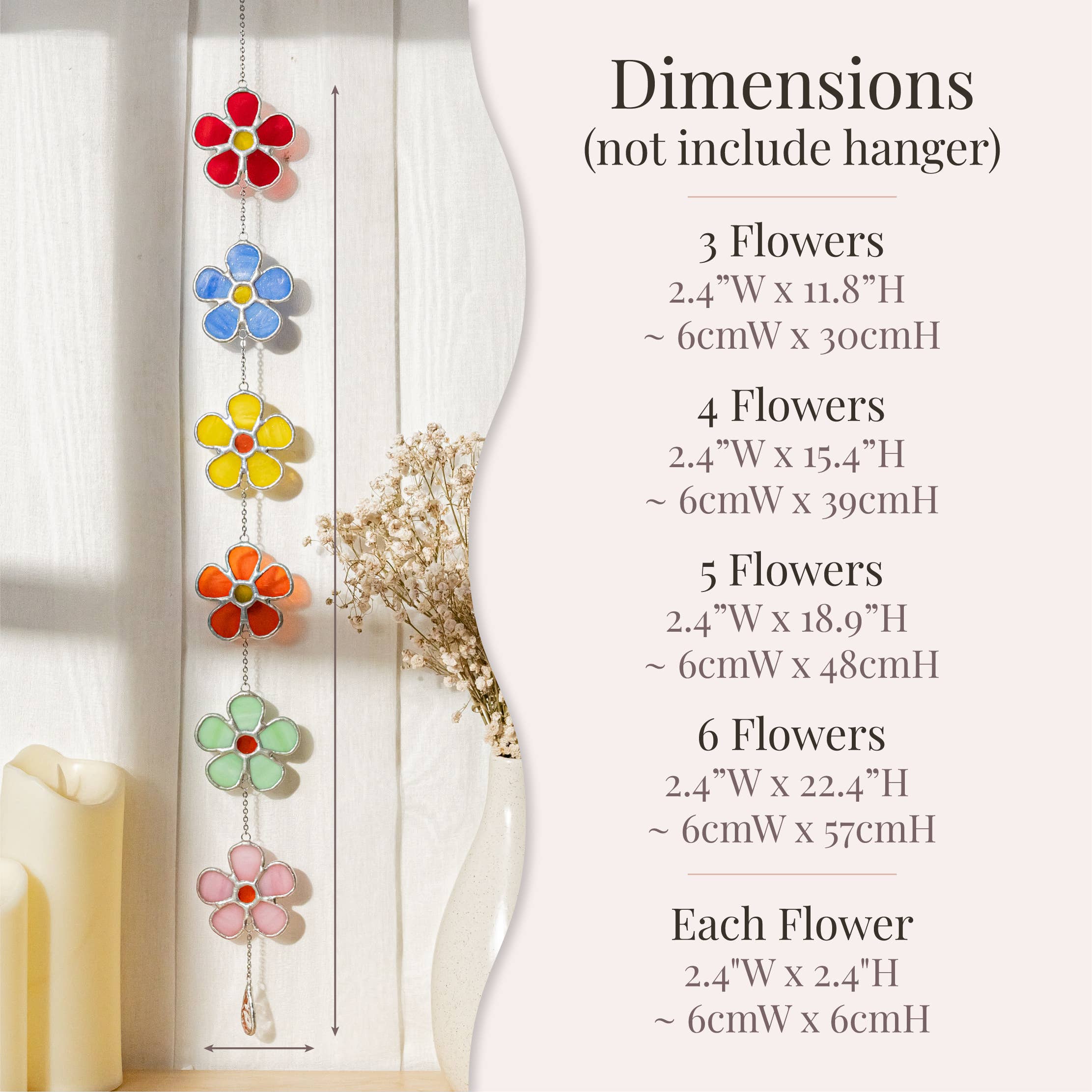 MondoBellissimo - Vendita all'ingrosso Bandierine/Ghirlande - Ghirlanda di Fiori in Vetro Colorato per Decorazione di Finestre F953