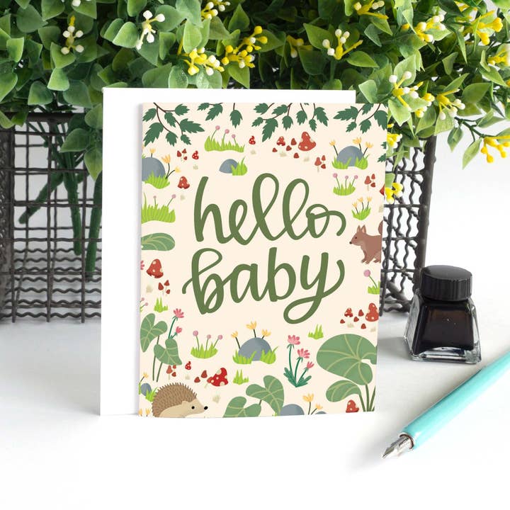 Pedaller Designs - Wholesale Baby Card - Hello Baby Woodland Forest Baby Shower Card2