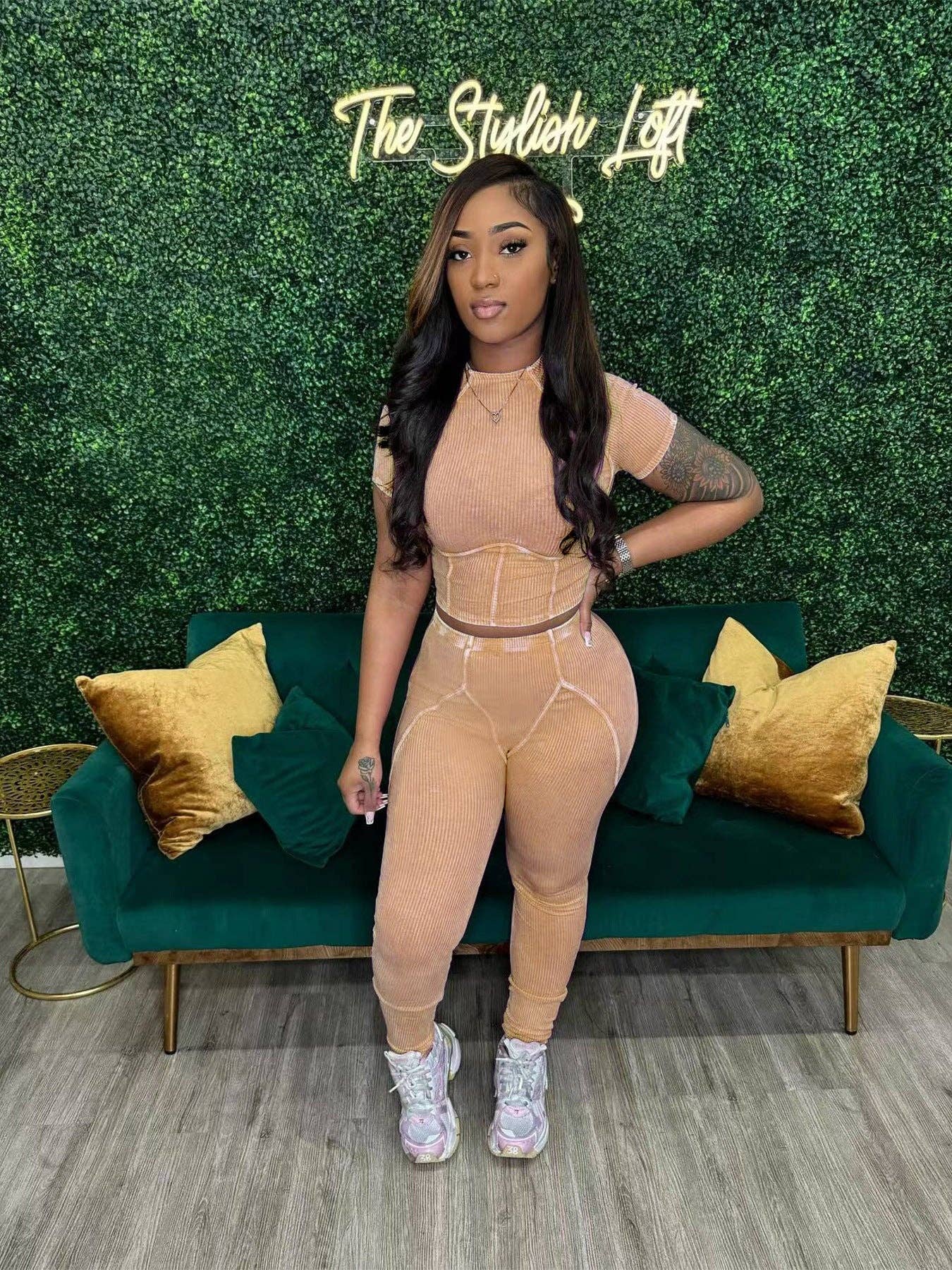 MB Fashion Wholesale - Wholesale Activewear Set - Women's - MB FASHION QUALITY RIBBED FABRIC WASHED 2 PCS SET 4015LY16