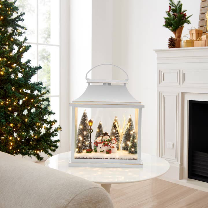 White Christmas Holiday Scene Lighted Lantern Decoration for wholesale by Danya B