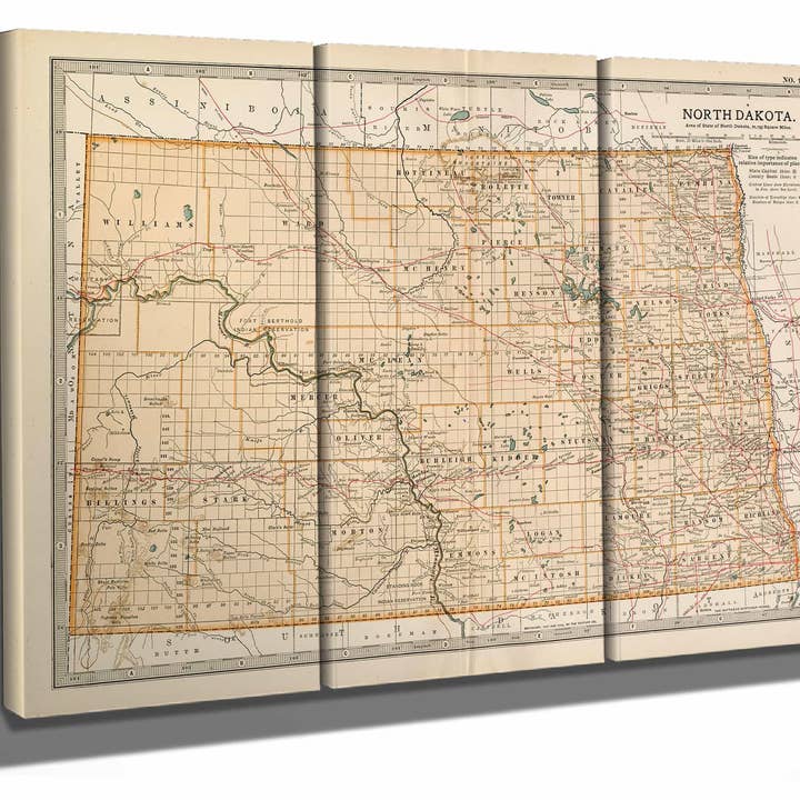 Framed North Dakota Vintage Map - Ornate Embellishment Frame with Print for wholesale by Bella Frye