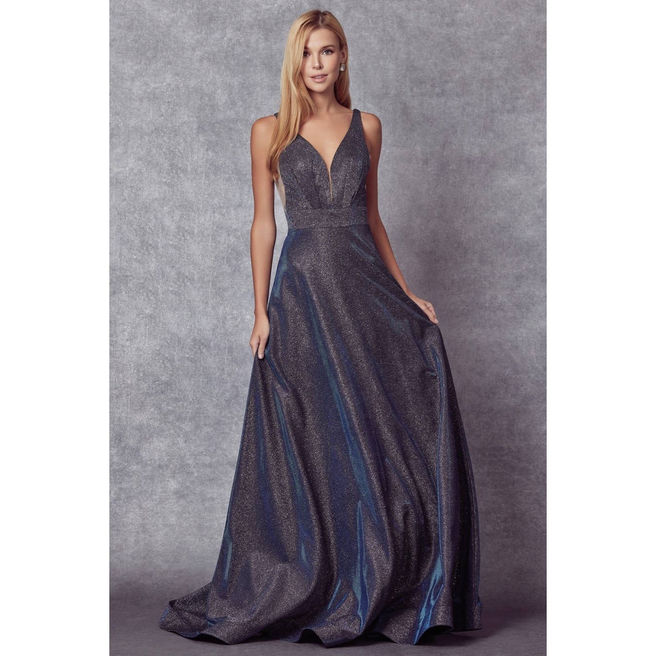 Juliet - Wholesale Gown - Women's - GLITTER CREPE LONG V-NECK PROM DRESS6