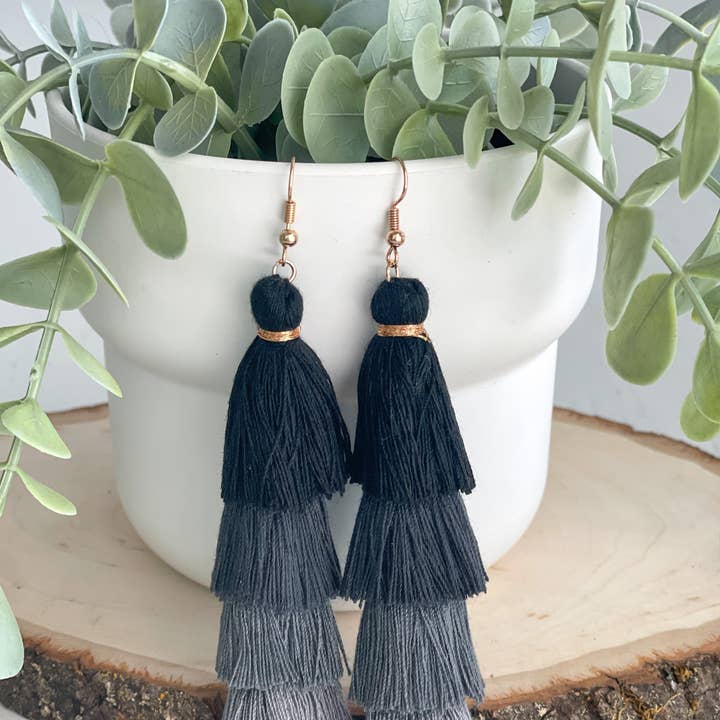 Harris Girls & Co. - Wholesale Tassel Earrings - Free Fall Tassel Earrings "Black"0