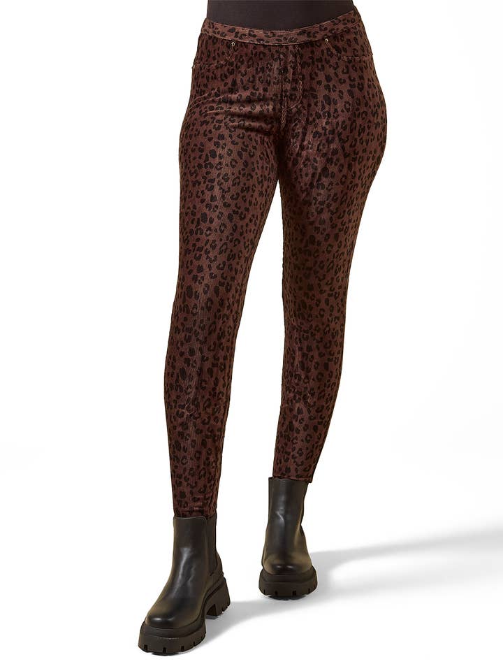 MeMoI Braune Leggings aus Cord mit Tierdruck für den Großhandel von Infinity Classics International Inc.