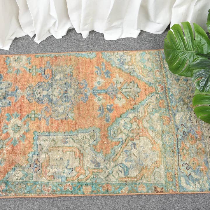 Vintage Patchwork Tæppe, 1,9x3,4 Ft Orange, Blåt Vævet Tæppe for engroshandel hos Vintage Rugs Loom