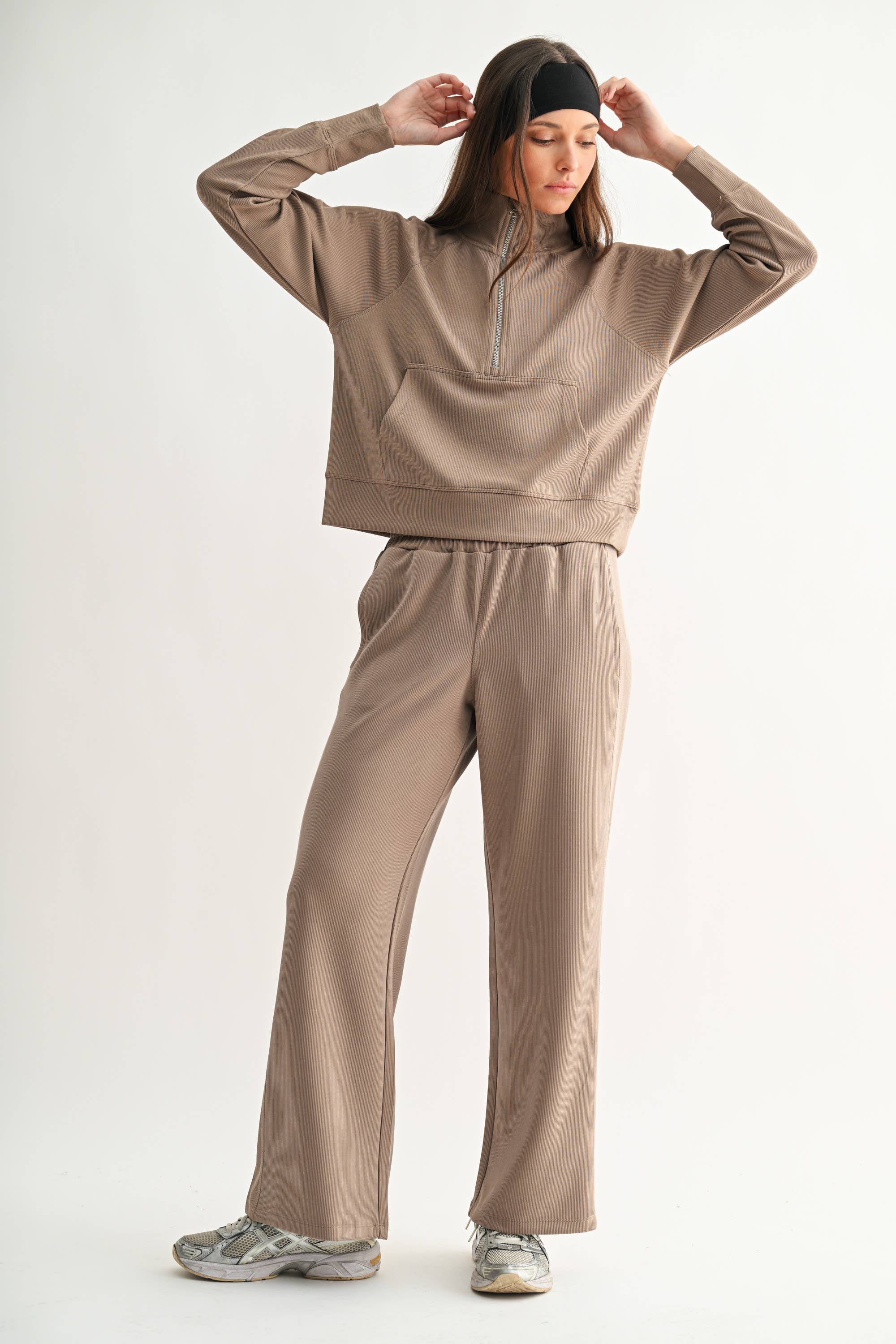 Mono B - Vente Sweat-shirt – femme - Pull à col zippé 1/4 en maille côtelée Luxe Sand Wash39