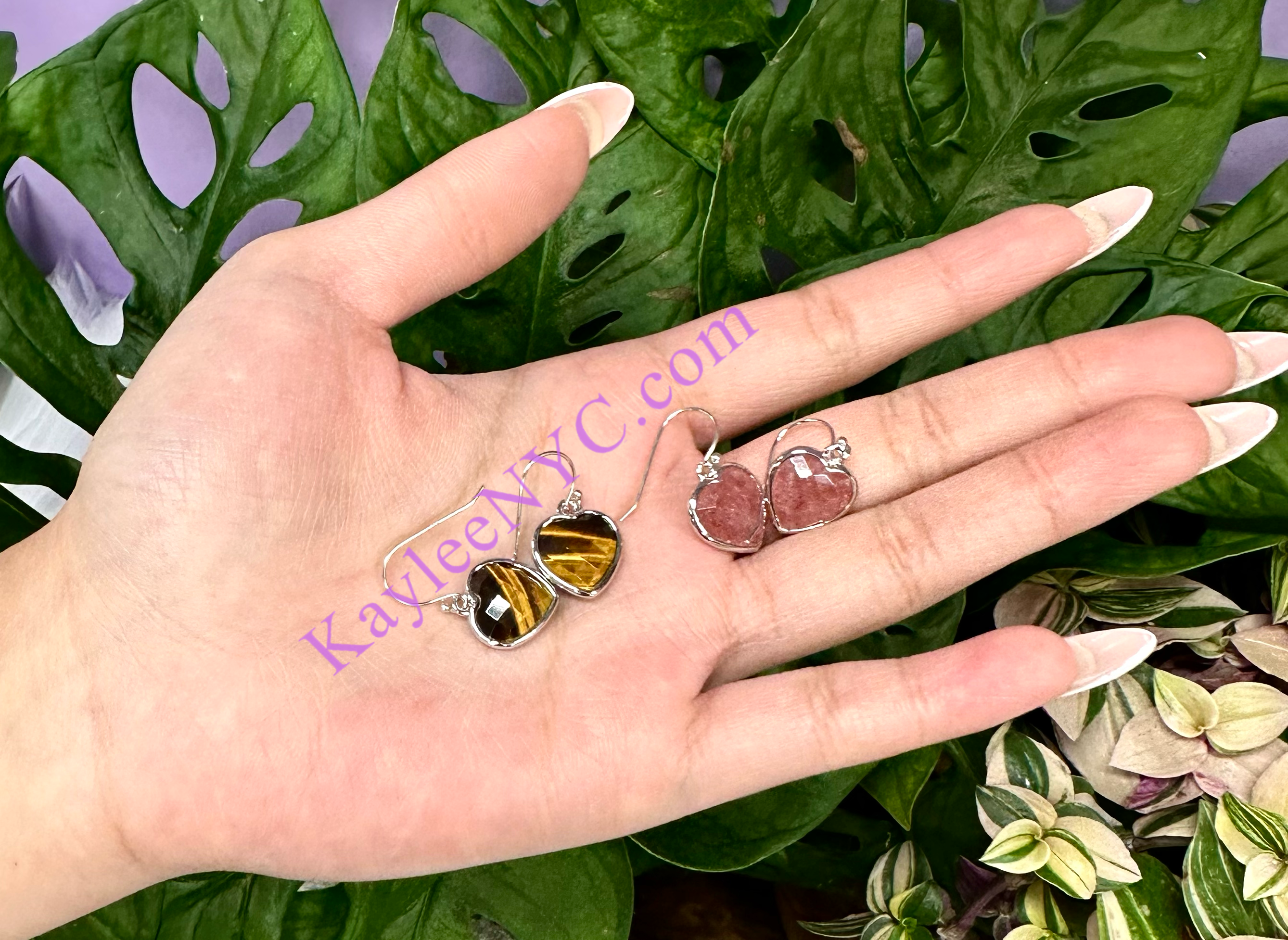 KayleeNYC - Wholesale Dangle Earrings - Natural Crystal Silver 925 Heart Earring Dangling6