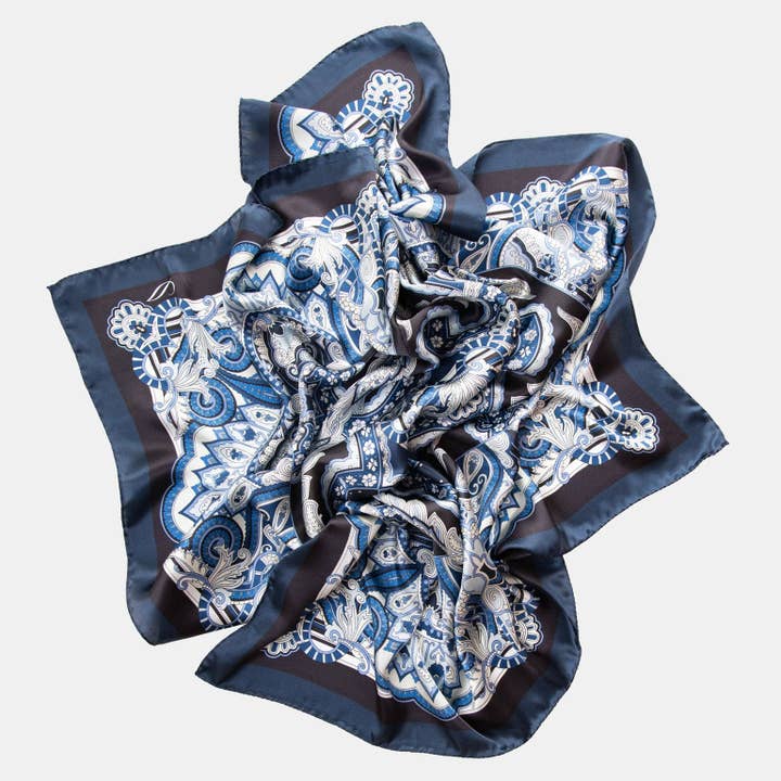 Elizabetta Made in Italy USA – Cachecol - Mulher por atacado – Malta - Silk Foulard - Azul Real11