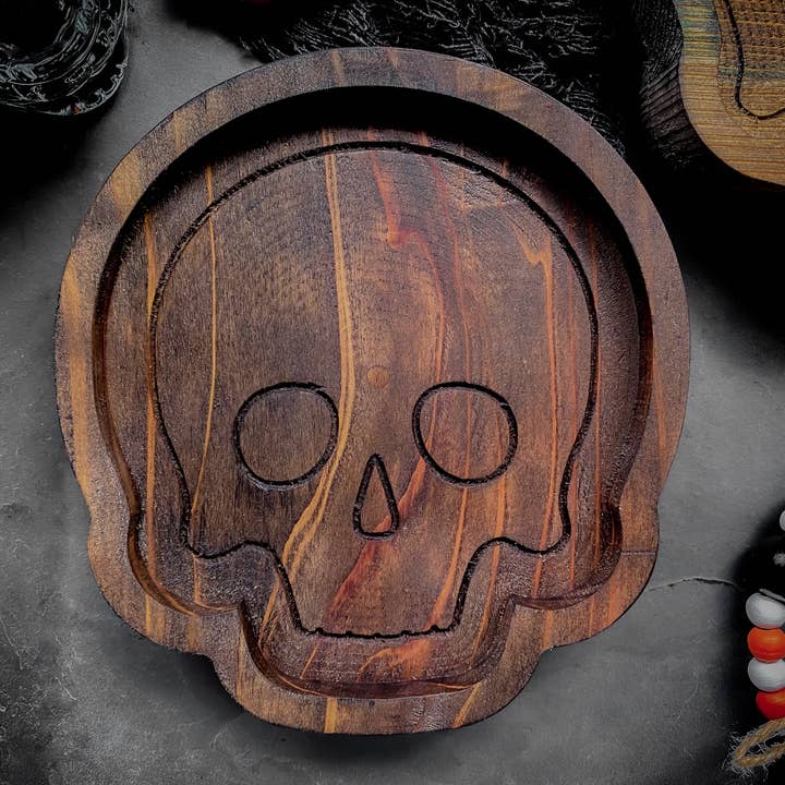 Third Eye Creation Company - Wholesale Decorative Tray - Hardwood Spooky Skull Tray, Wooden Skull Dish, Halloween