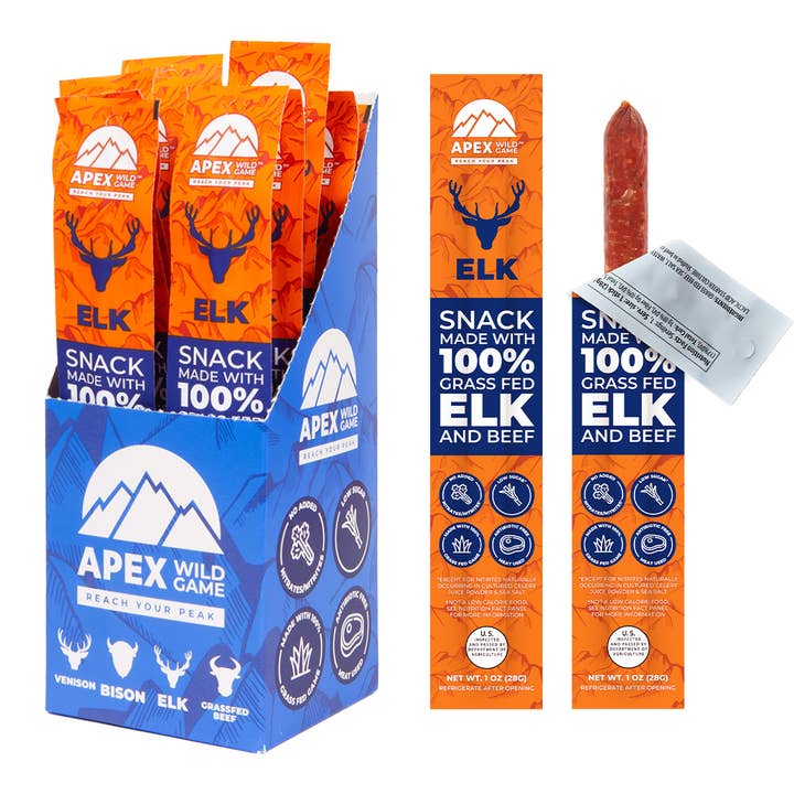 Farmers' Market Foods - Wholesale Jerky - APEX Wild Game Elk & Beef Snack Sticks - Caddy of 12